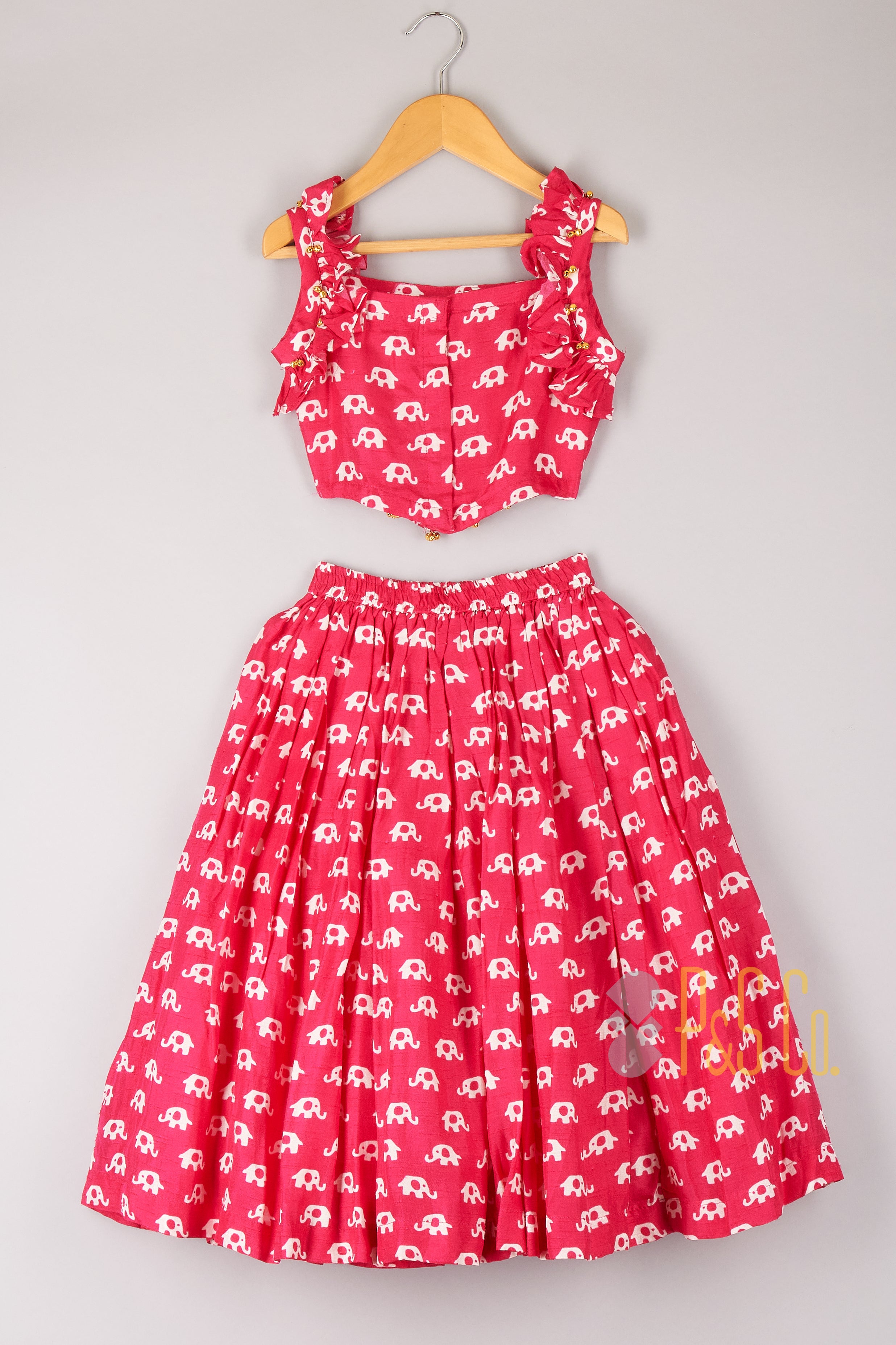 Pink Printed Ghungroo Embellished Top and Ghagra - P&S Company