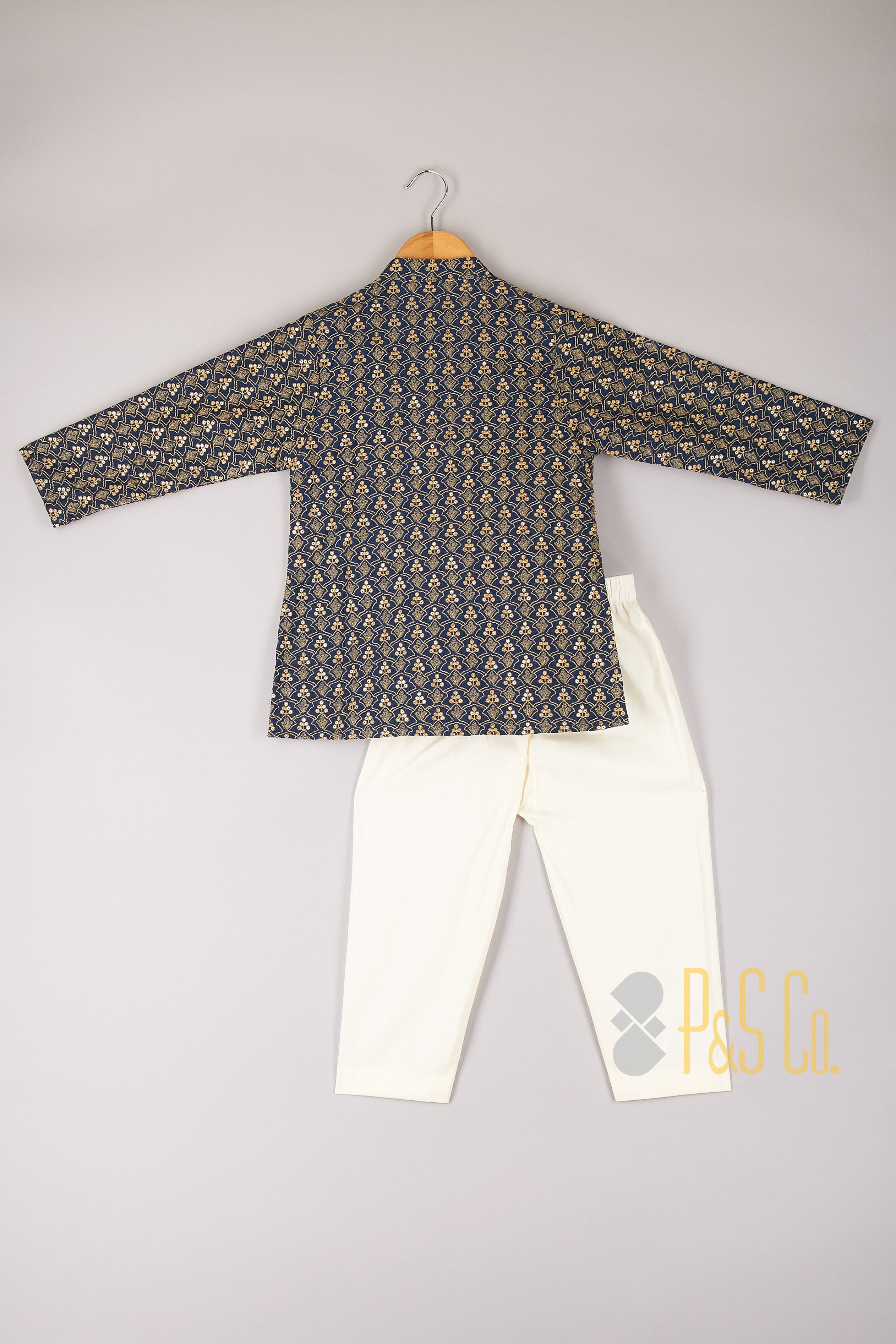 Teal Blue Sequins And Thread Embroidered Kurta With Pyjama - P&S Company