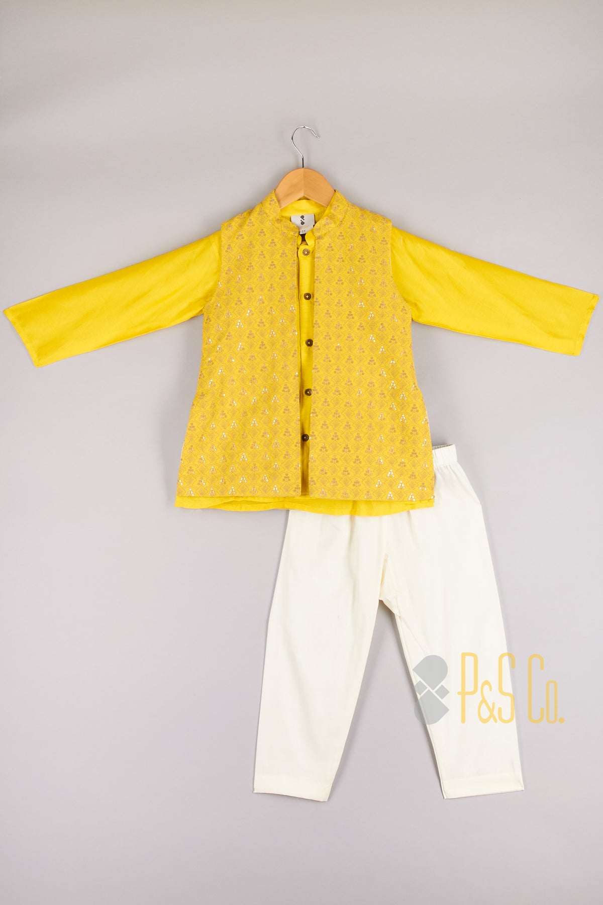 Sequin And Threadwork Open Jacket With Kurta And Pyjama - P&S Company