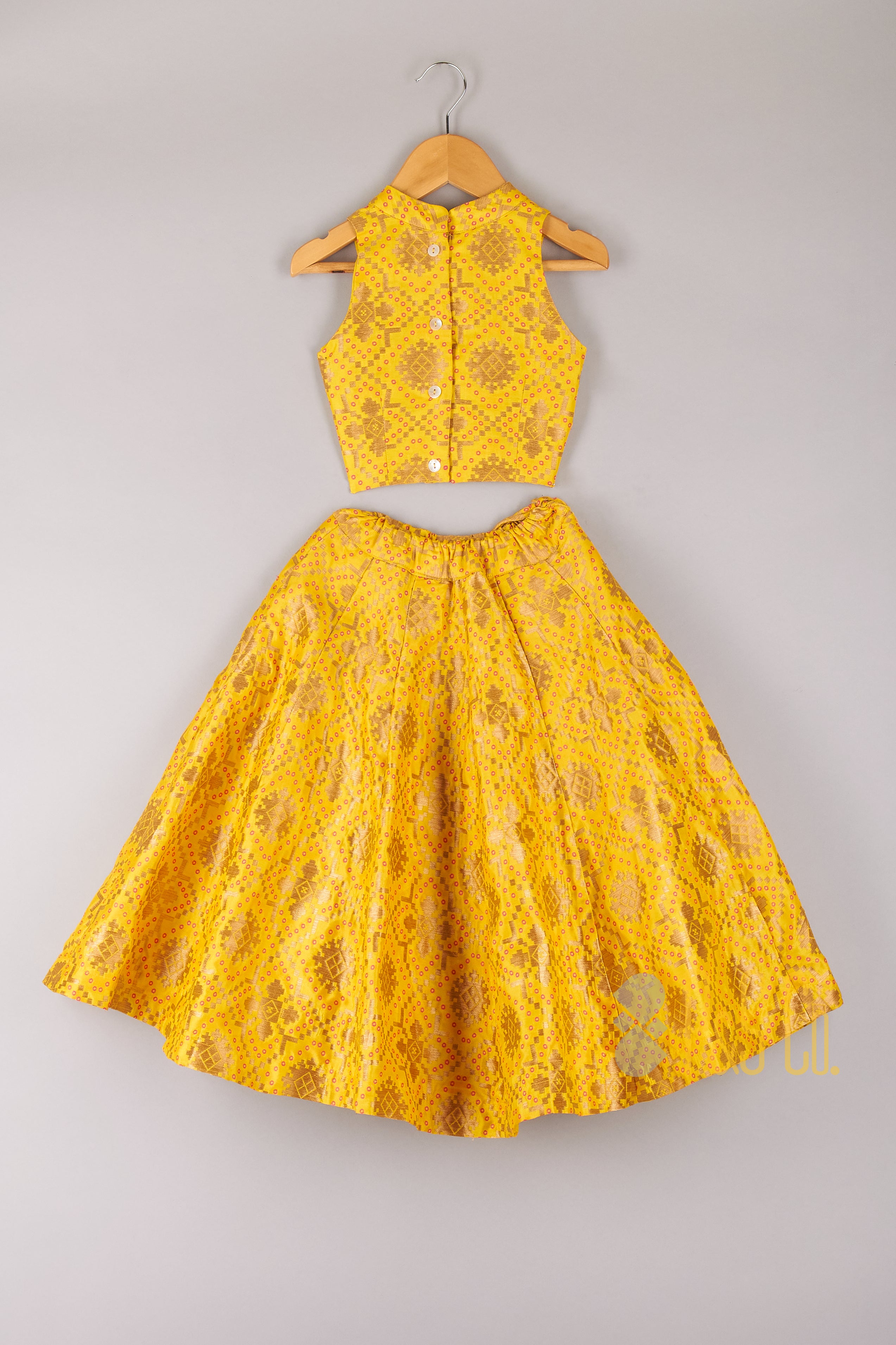 Yellow Brocade Top With Lehenga - P&S Company