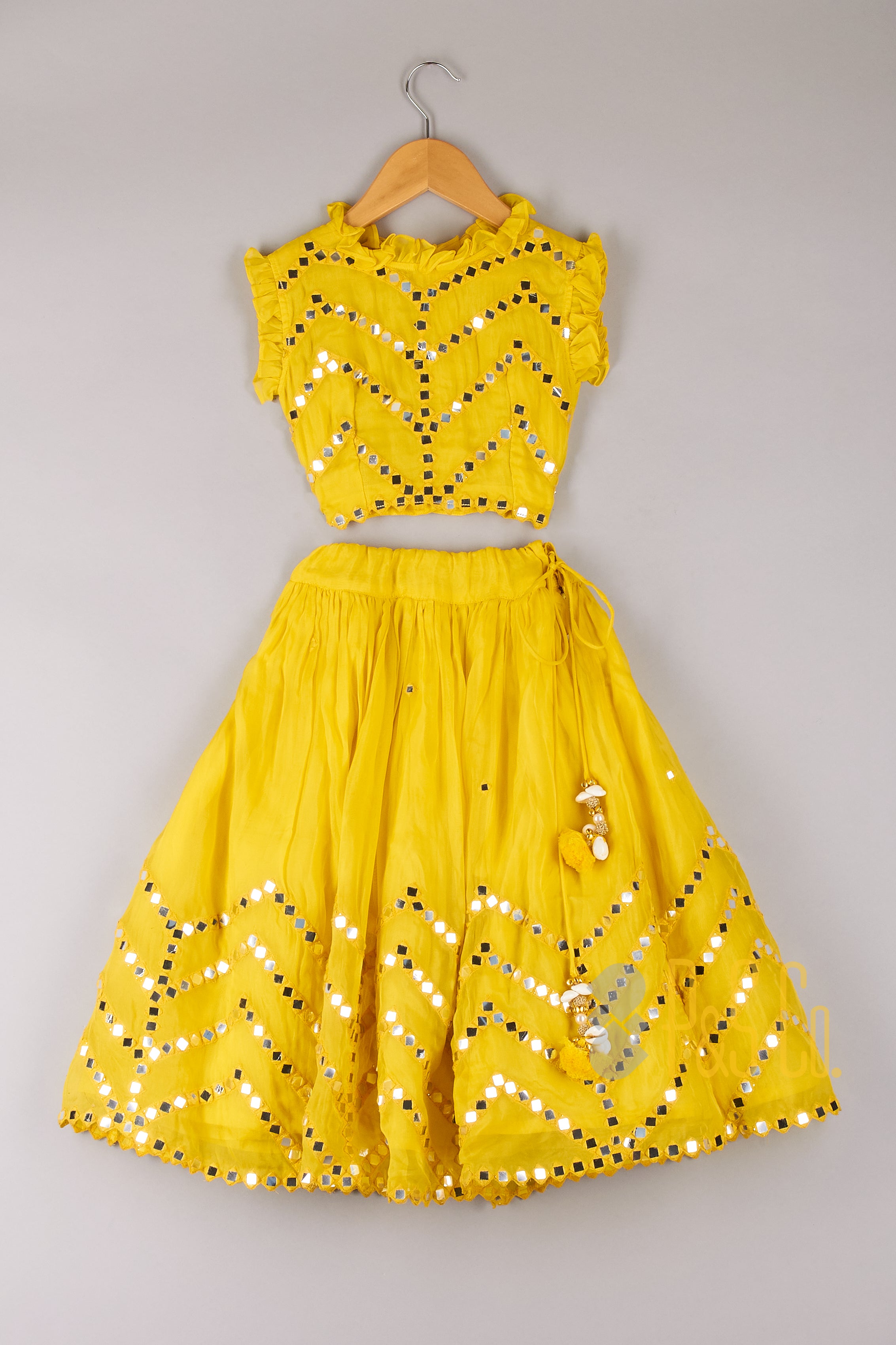  Faux Mirror Work Zig Zag Design Top And Lehenga Yellow - P&S Company
