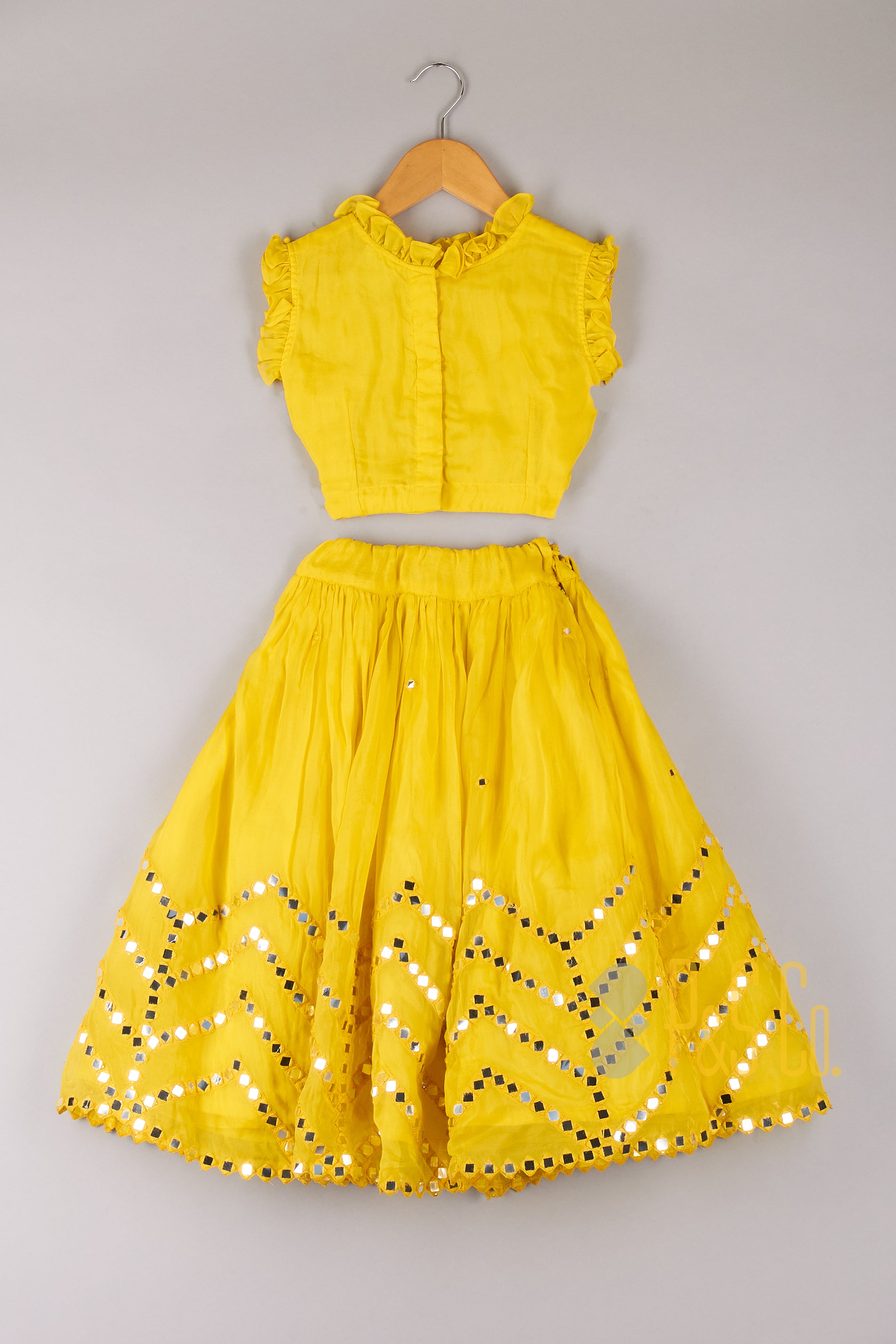  Faux Mirror Work Zig Zag Design Top And Lehenga Yellow - P&S Company