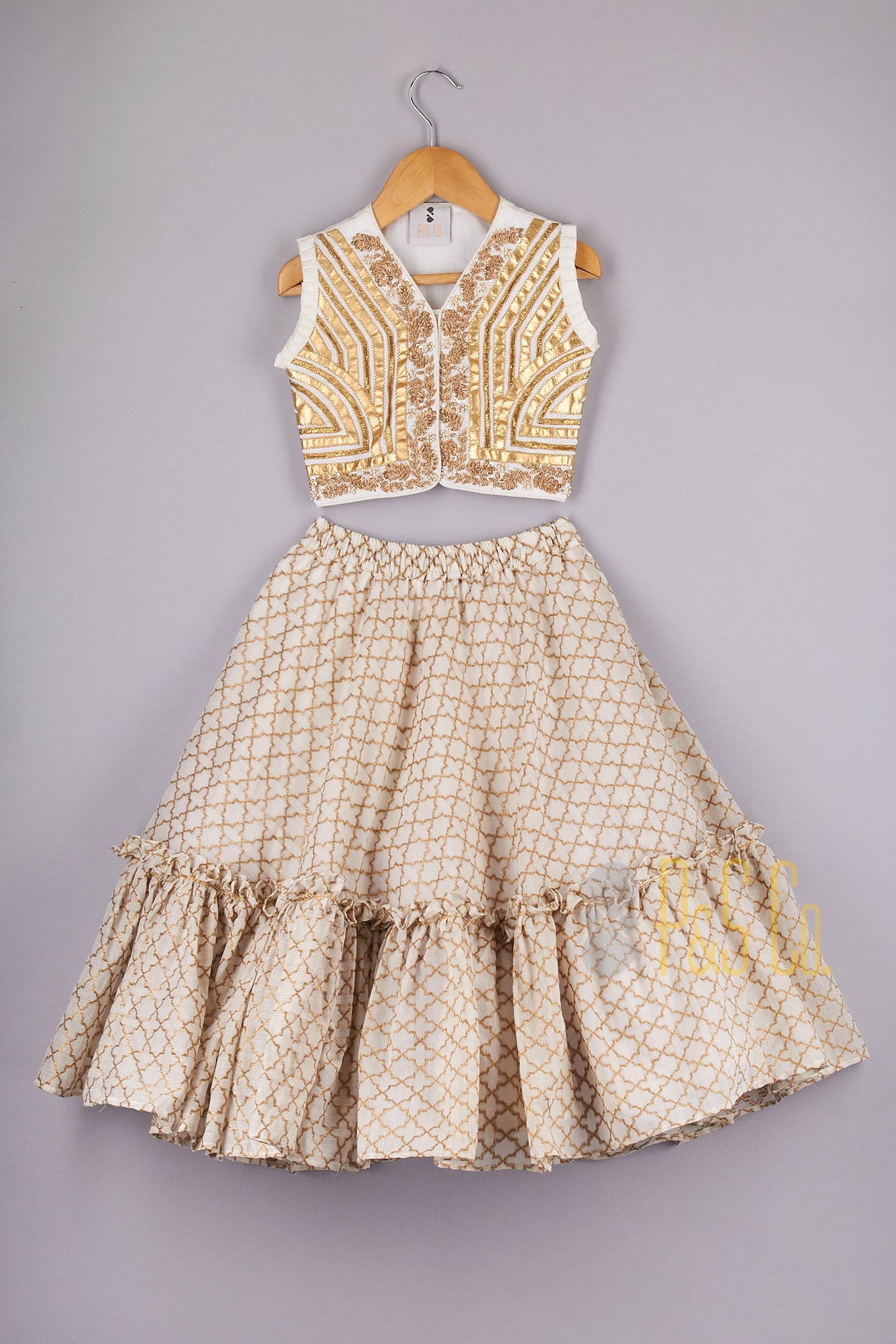 Leather designed top with banarsi lehenga - P&S Company