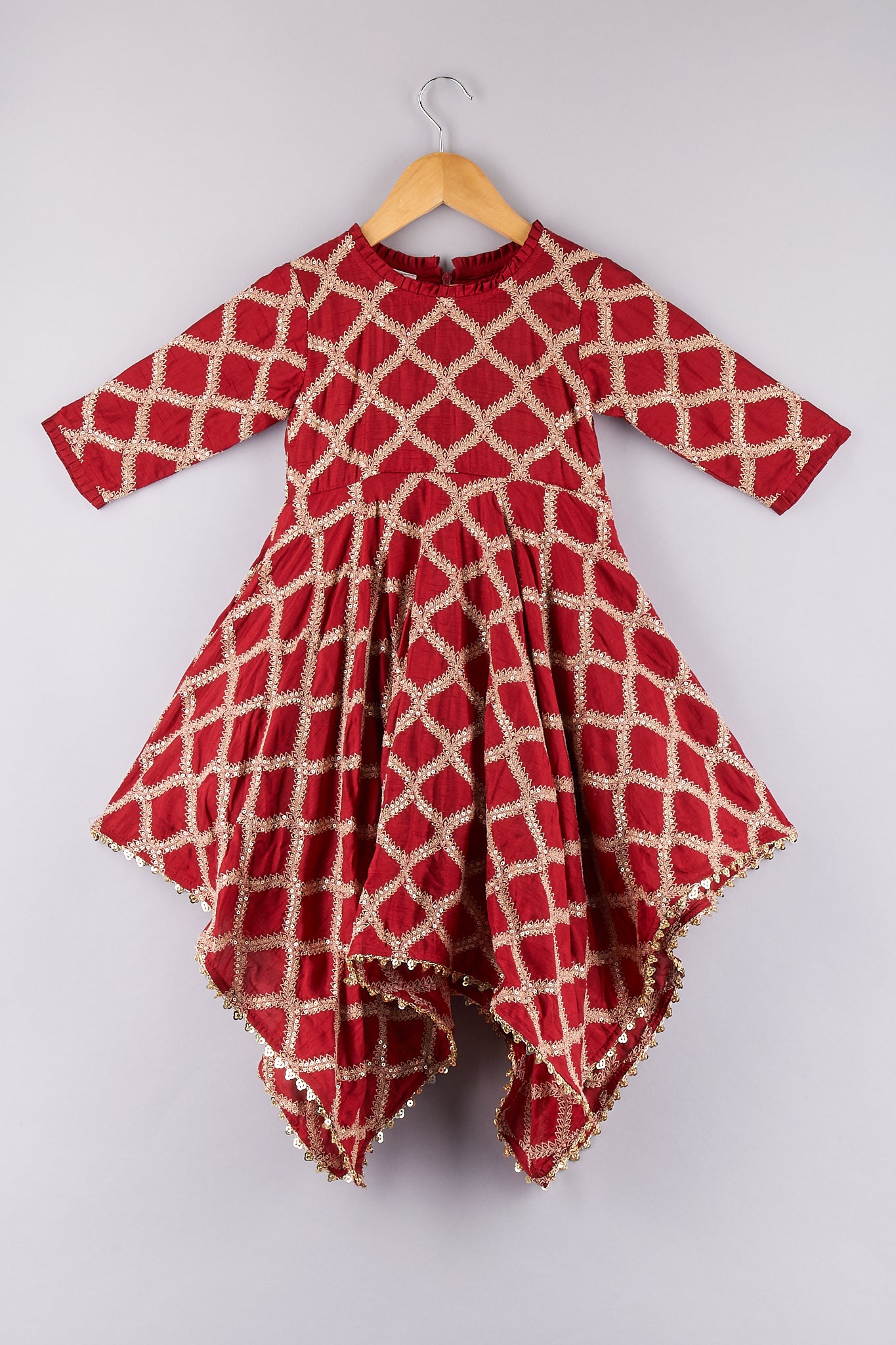 Sequin And Thread Embroidered Asymmetric Dress - P&S Company