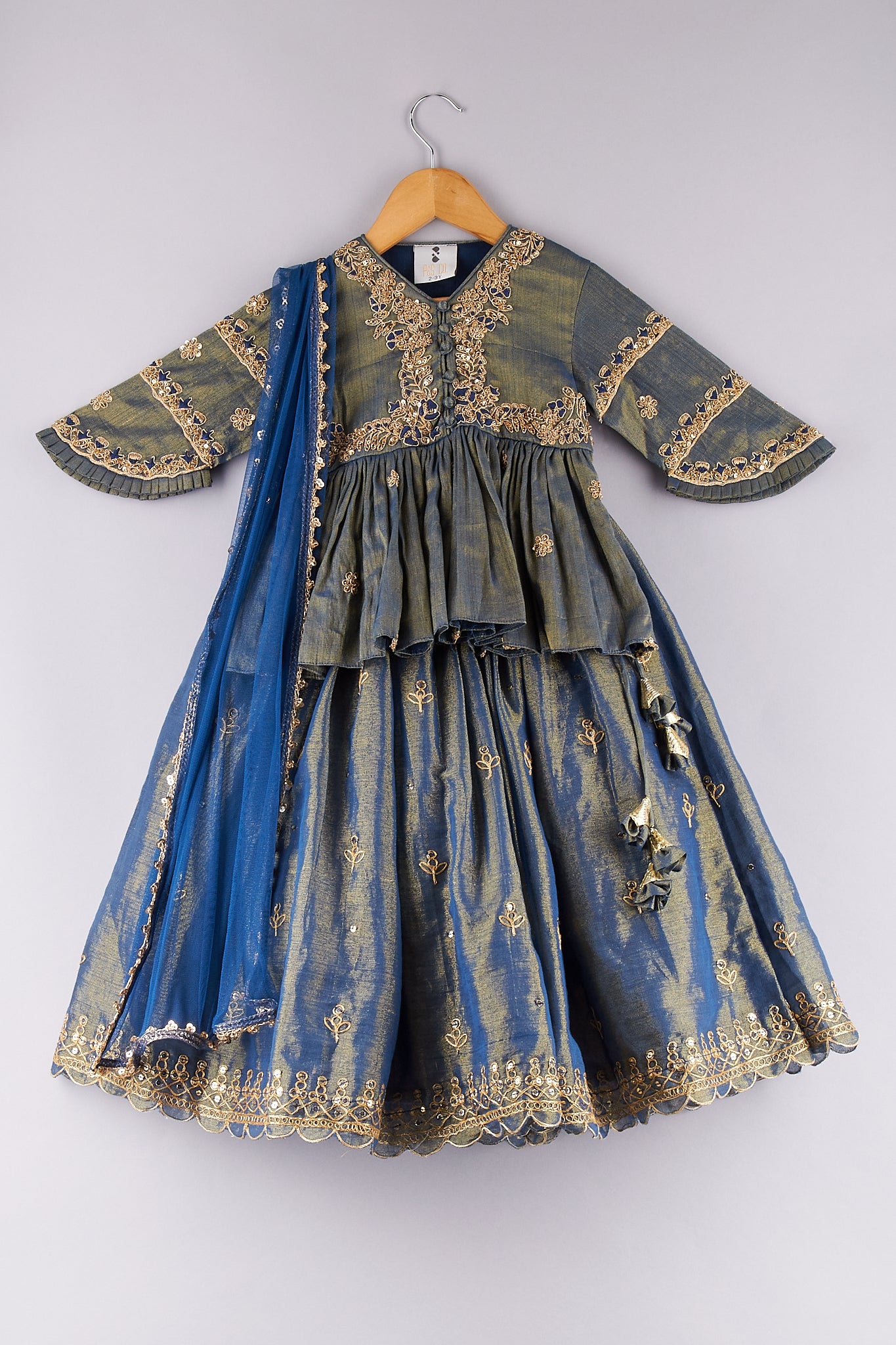 Zari Thread Work Peplum Top And Sequin Embroidered Lehenga With Blue Dupatta - P&S Company
