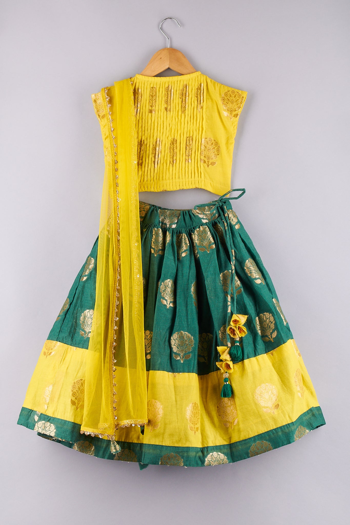 Pintuck Detailing Top With Brocade Embroidered Lehenga And Dupatta - P&S Company