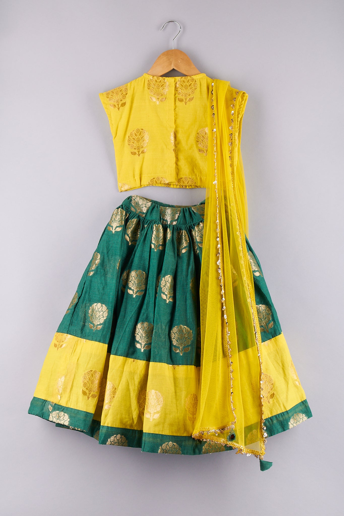 Pintuck Detailing Top With Brocade Embroidered Lehenga And Dupatta - P&S Company