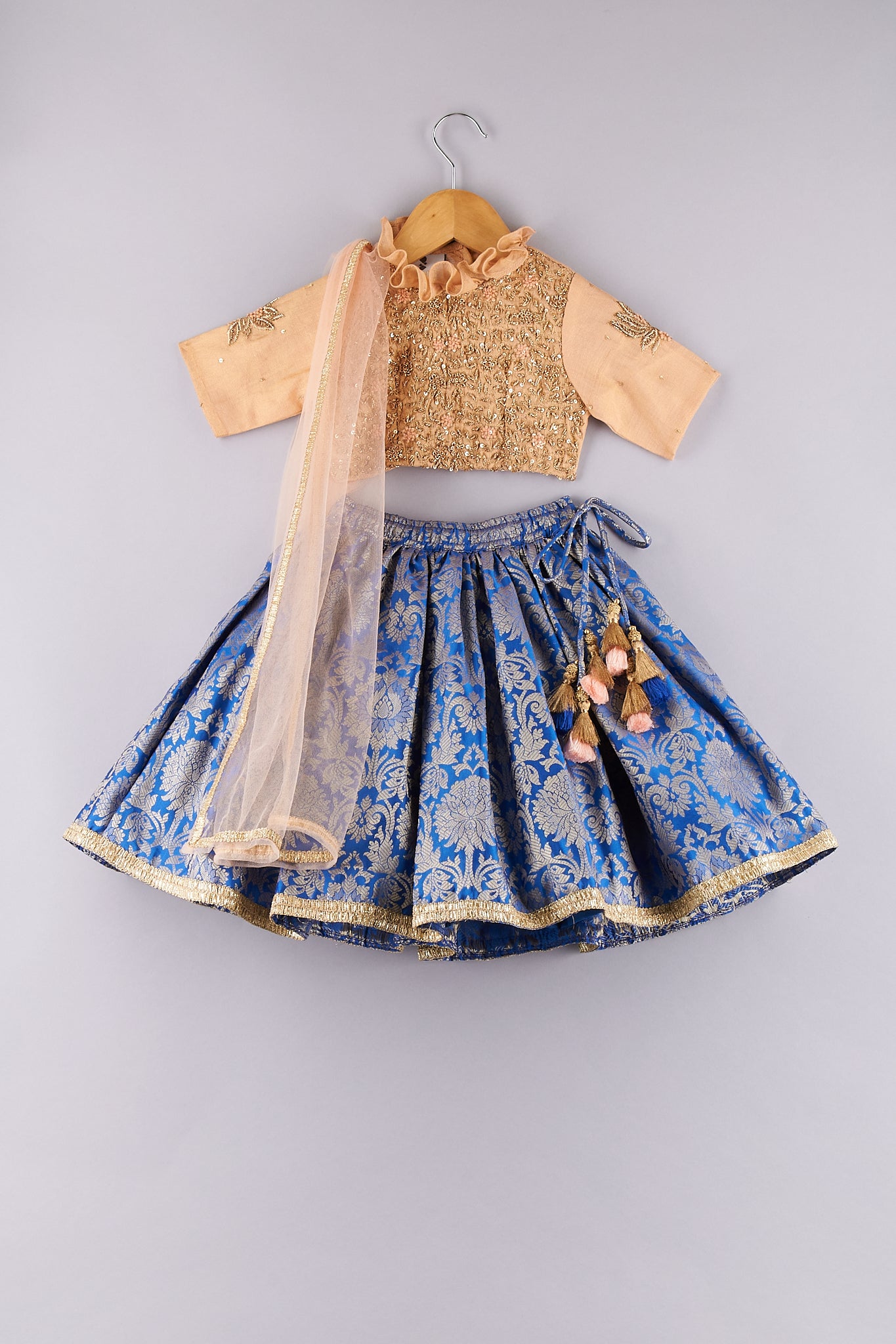 Zari And Sequin Work Top With Brocade Lehenga And Dupatta - P&S Company