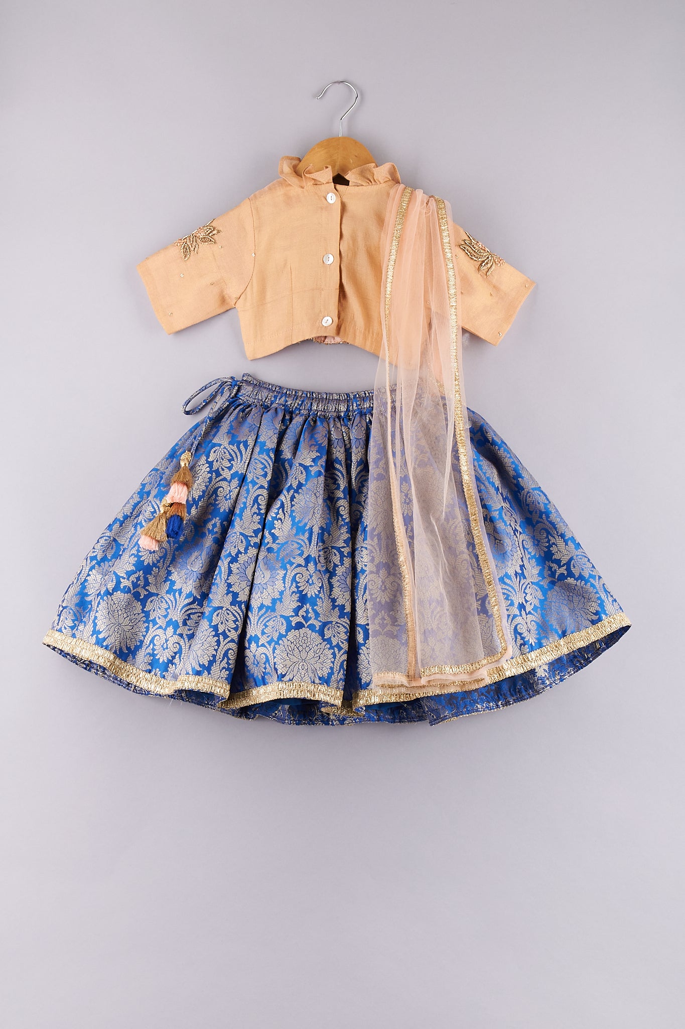 Zari And Sequin Work Top With Brocade Lehenga And Dupatta - P&S Company