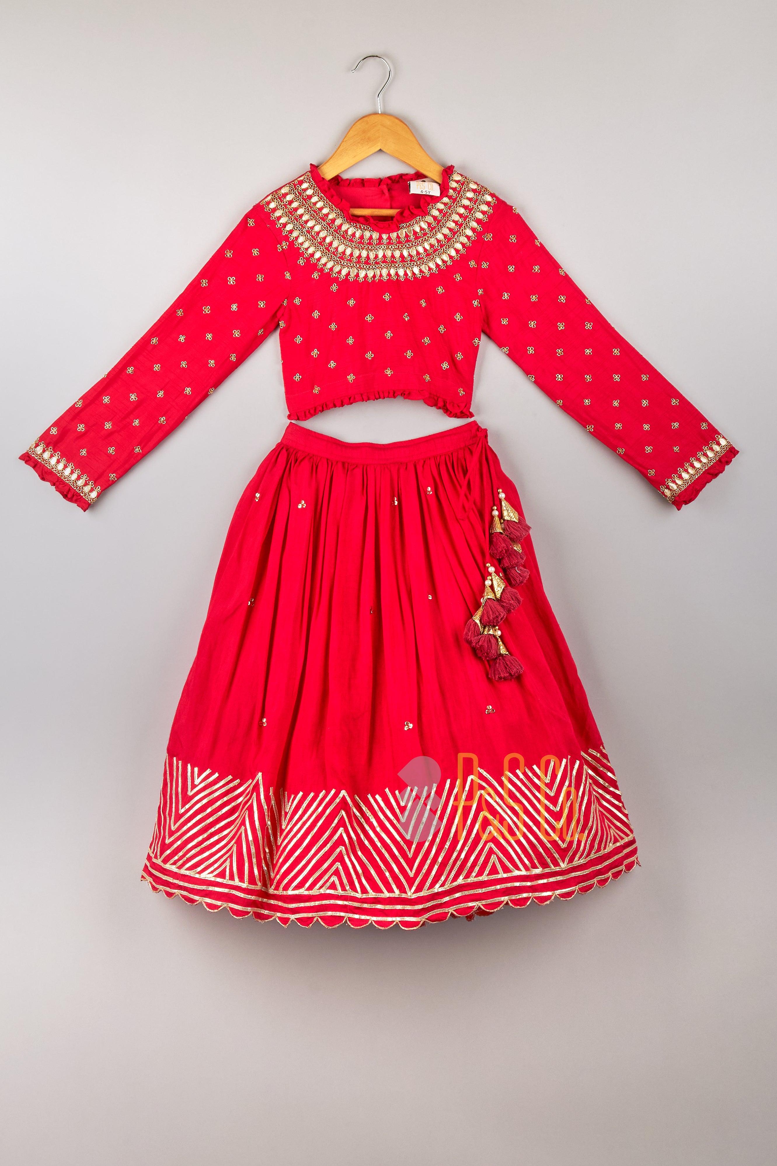 Pink Embroidered Blouse With Gota Detailing Lehenga - P&S Company