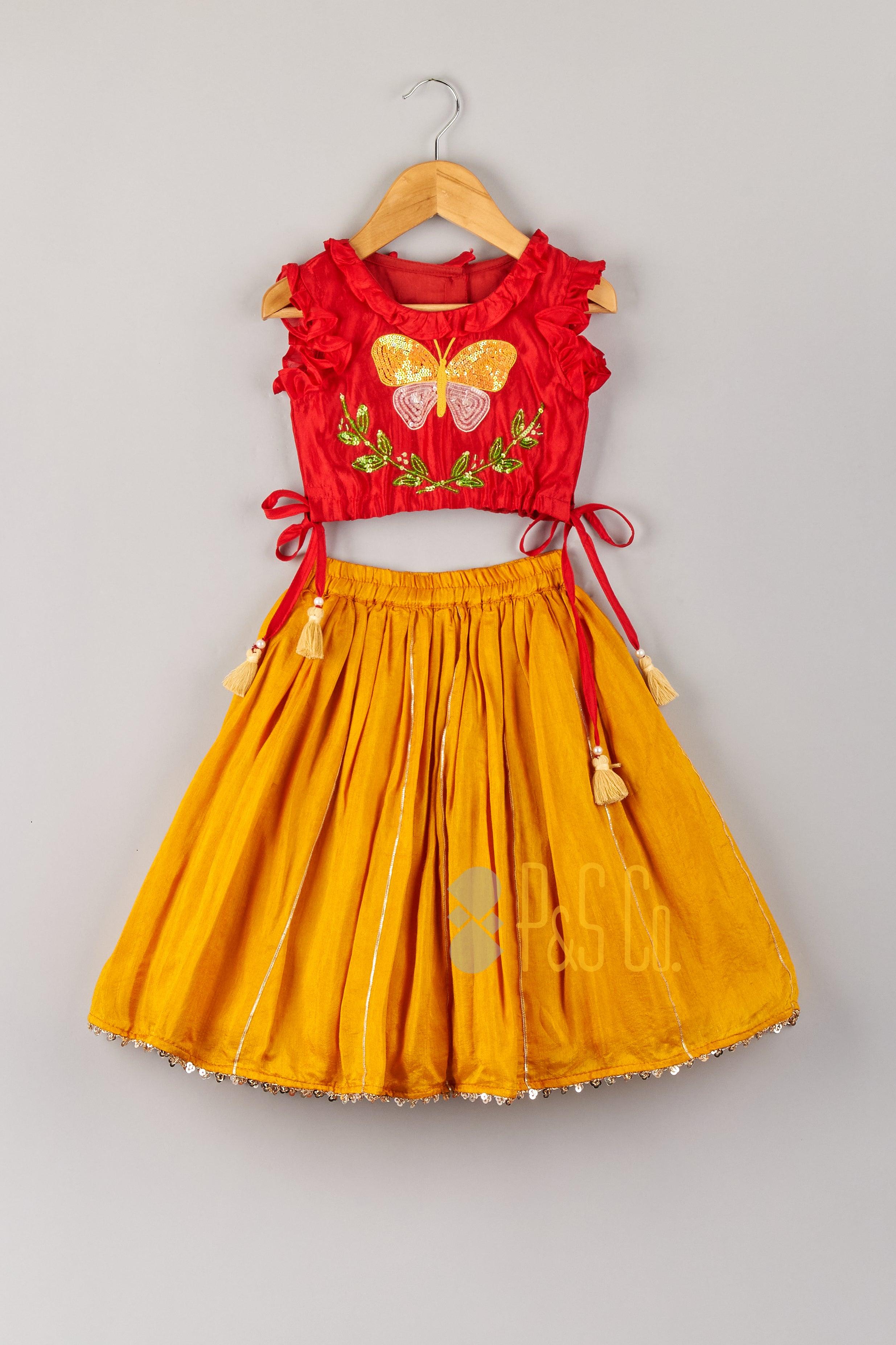 Embroidered Blouse With Gota Detailing Lehenga - P&S Company