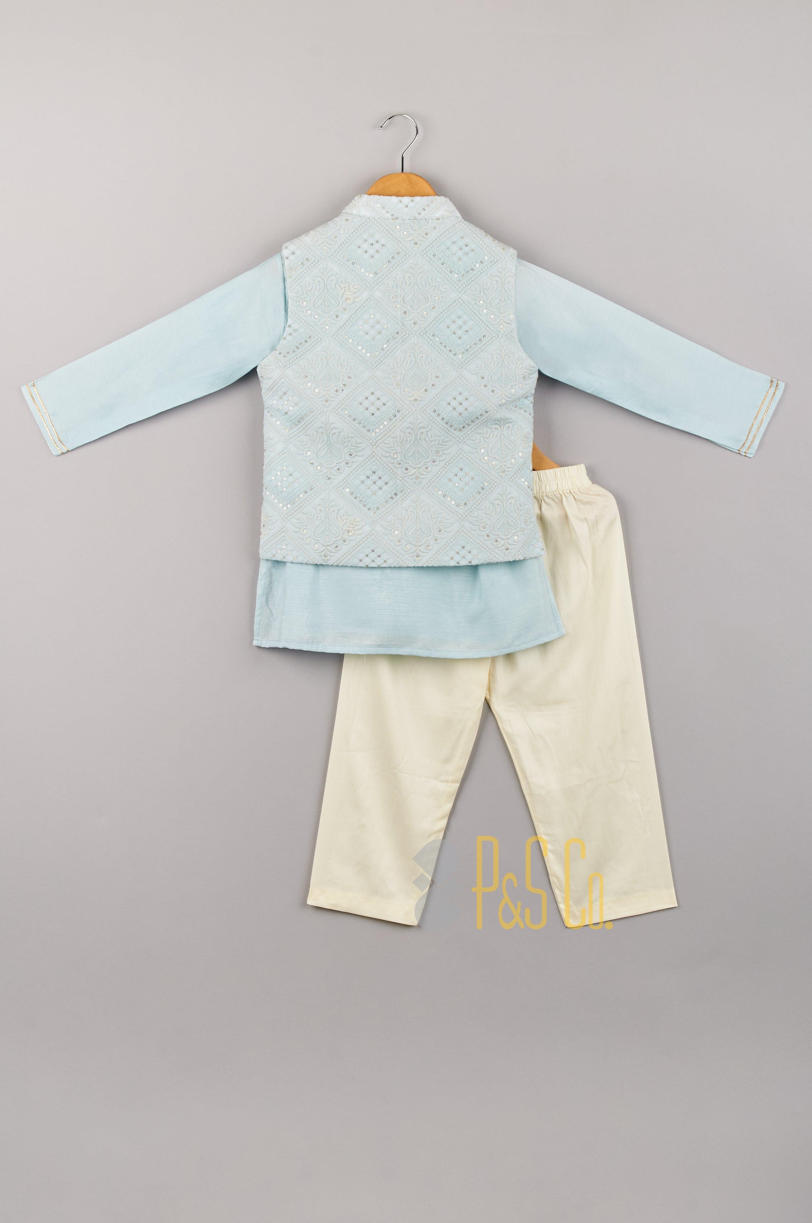 Chikankari Embroidery Jacket with Kurta & Pyjama - P&S Company