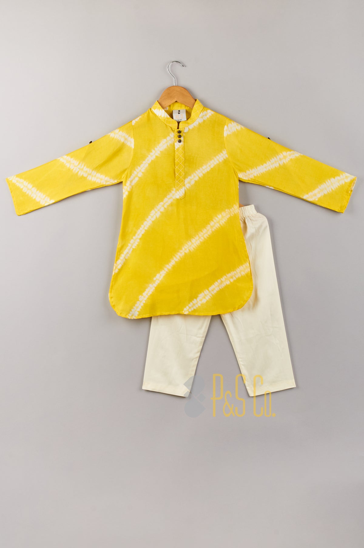 Yellow tie-die kurta with pant set - P&S Company