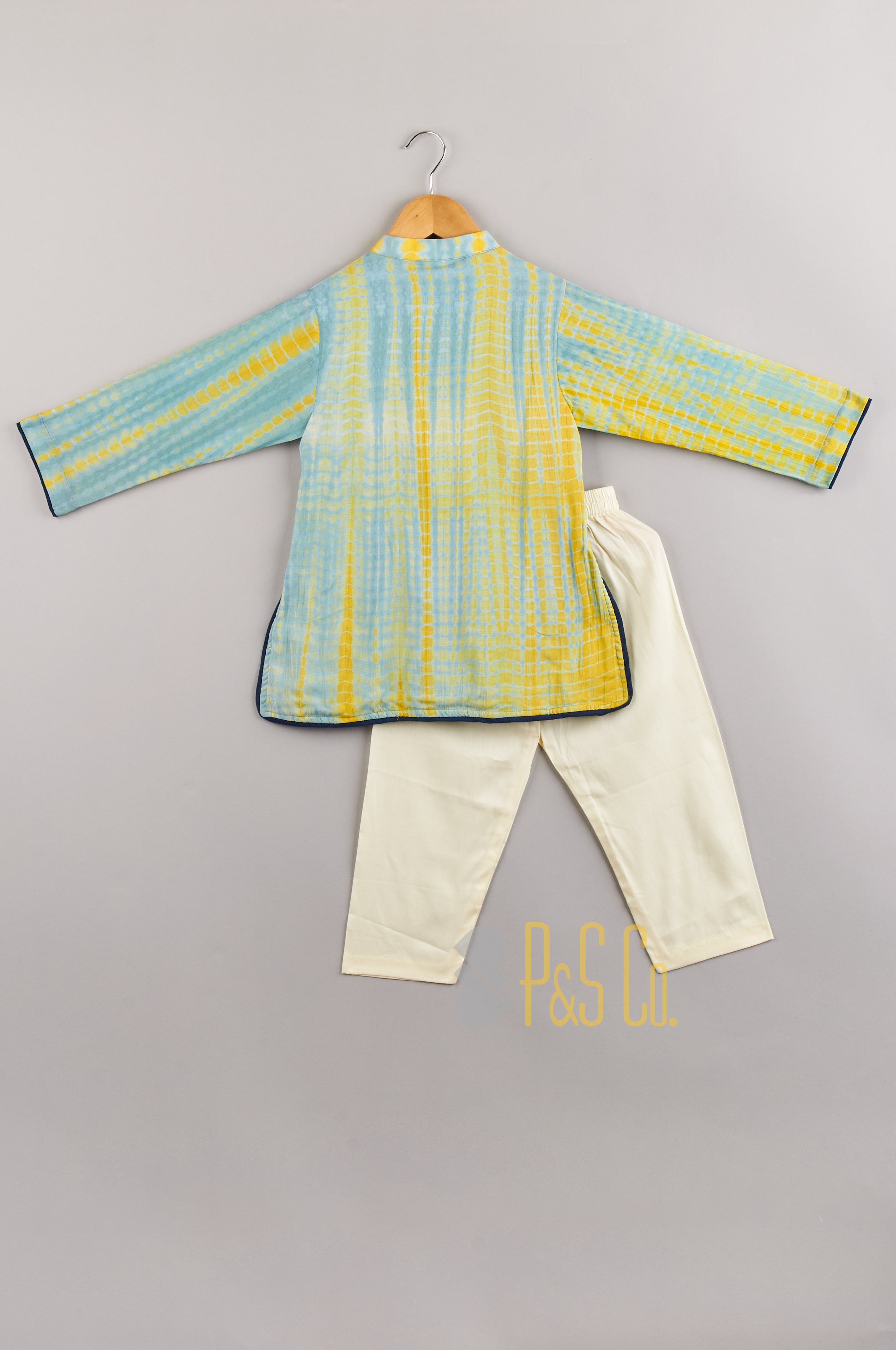 Blue & Yellow Shibori Kurta Pyjama - P&S Company