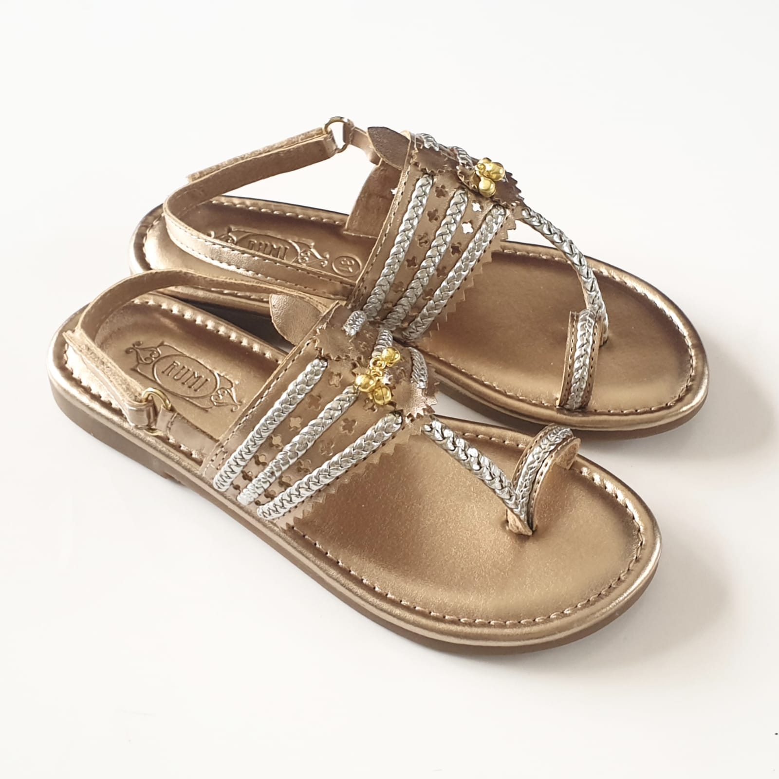 Copper and silver Kolhapuri slippers with ghunghroo - P&S Company