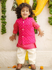 Pink Bandhani Printed Jacket And Kurta With Pyjama - P&S Company